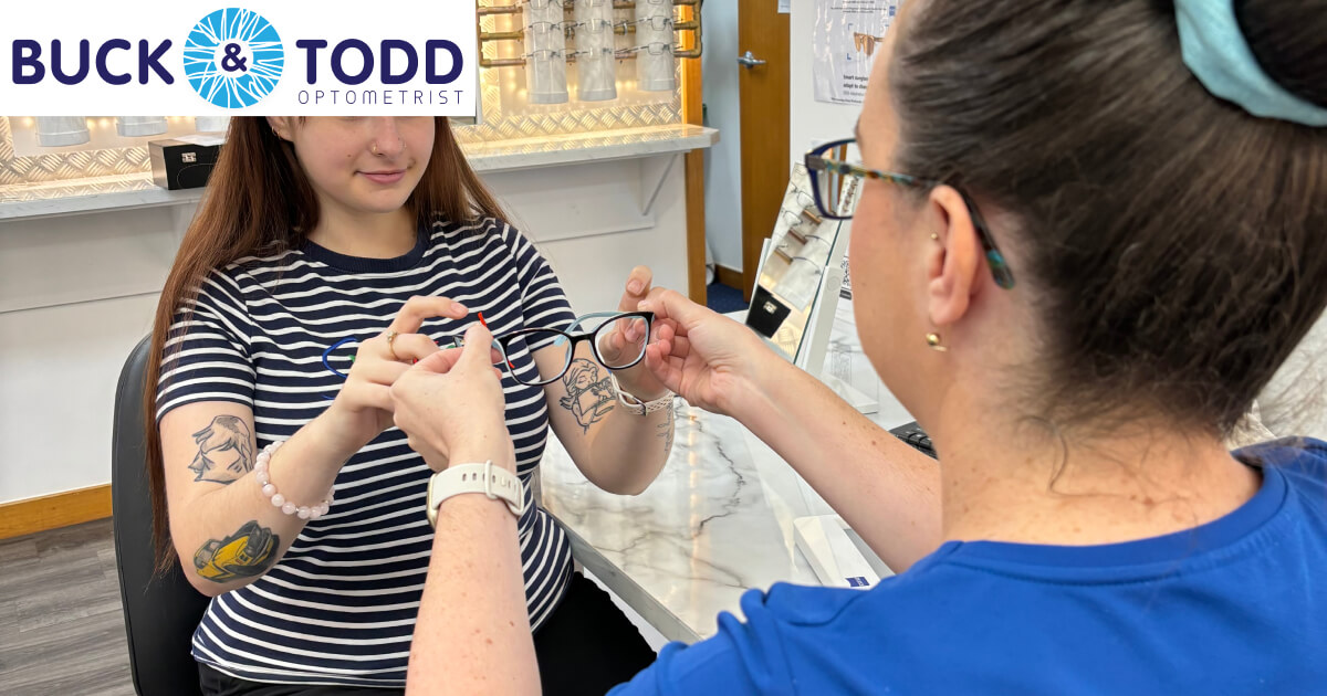 Expert staff at Buck Todd Optometrist in Mackay assist patients in finding frames that fit their prescription and style